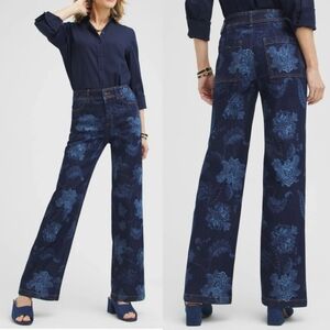 CHICO'S Floral Laser Print Trouser Jeans Sz NWOT 10